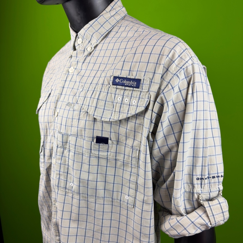 Columbia PFG Super Bonehead Vented Fishing Shirt Mens M Plaid Long Sleeve FM7269